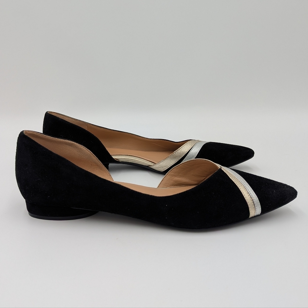 Naturalizer Henrietta Suede Pointed Toe Metallic Flats Modern Chic 10M Black